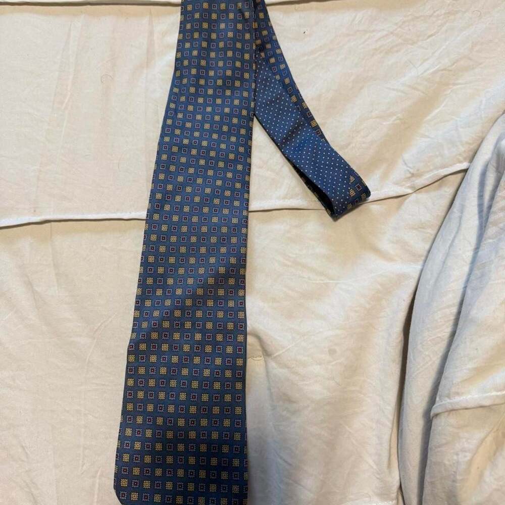 Vintage Tommy Hilfiger Blue Silk Necktie Geometric Grid Pattern